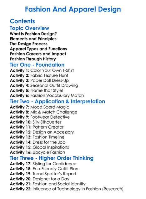 Fashion And Apparel Design Worksheet Activity Booklet