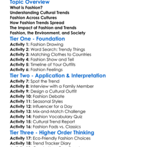 Fashion And Cultural Trends Worksheet Activity Booklet