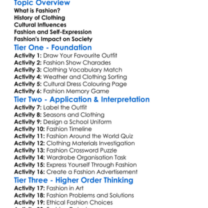 Fashion And Dress Worksheet Activity Booklet