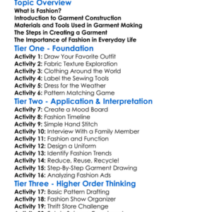 Fashion And Garment Construction Worksheet Activity Booklet
