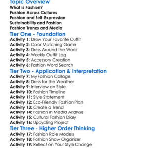 Fashion And Self-Expression Worksheet Activity Booklet