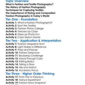 Fashion And Textile Photography Worksheet Activity Booklet