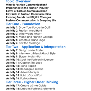Fashion Communication Worksheet Activity Booklet