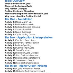 Fashion Cycle Understanding Worksheet Activity Booklet