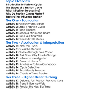 Fashion Cycles And Forecasting Worksheet Activity Booklet