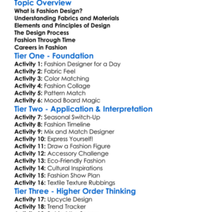 Fashion Design Basics Worksheet Activity Booklet