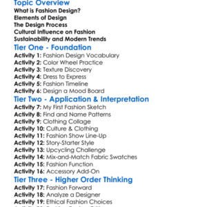 Fashion Design Fundamentals Worksheet Activity Booklet