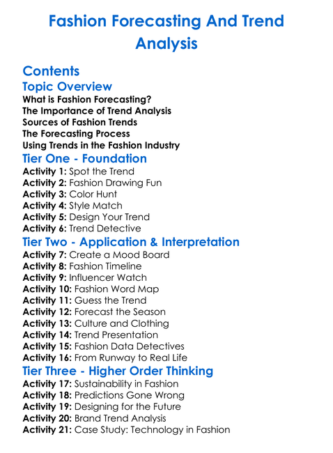 Fashion Forecasting And Trend Analysis Worksheet Activity Booklet