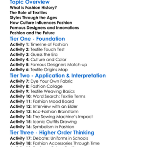 Fashion History And Textiles Worksheet Activity Booklet