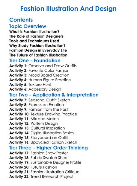 Fashion Illustration And Design Worksheet Activity Booklet