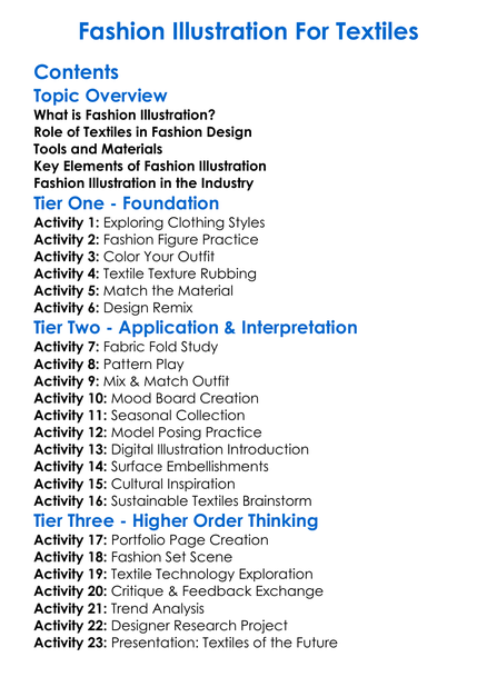 Fashion Illustration For Textiles Worksheet Activity Booklet