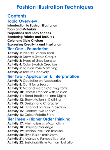 Fashion Illustration Techniques Worksheet Activity Booklet