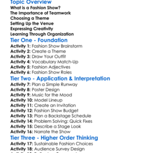 Fashion Show Planning Worksheet Activity Booklet