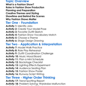 Fashion Show Production Worksheet Activity Booklet