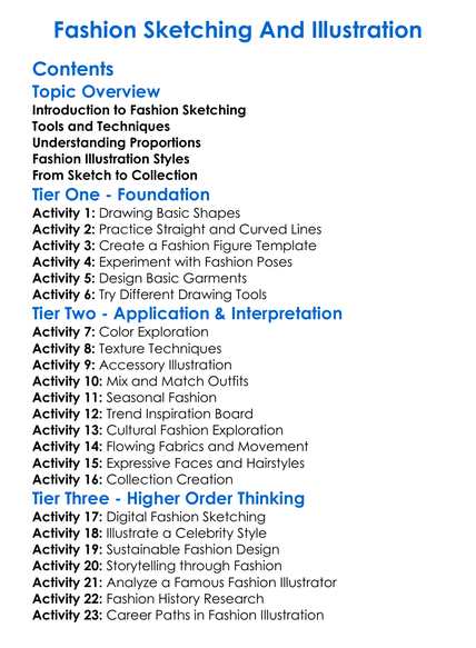 Fashion Sketching And Illustration Worksheet Activity Booklet