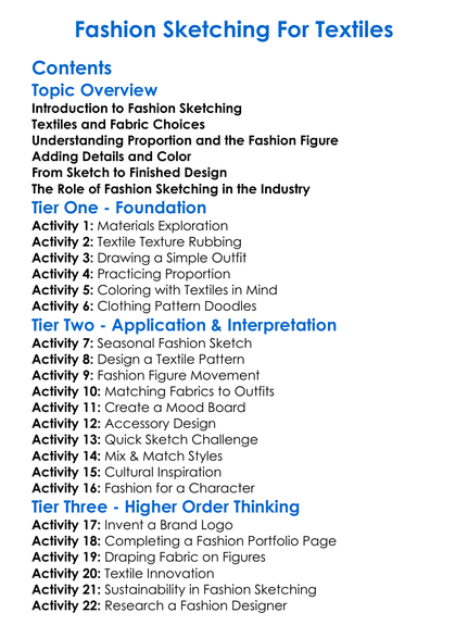 Fashion Sketching For Textiles Worksheet Activity Booklet