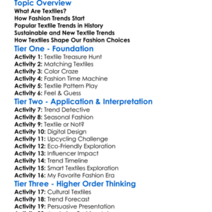 Fashion Trends In Textiles Worksheet Activity Booklet