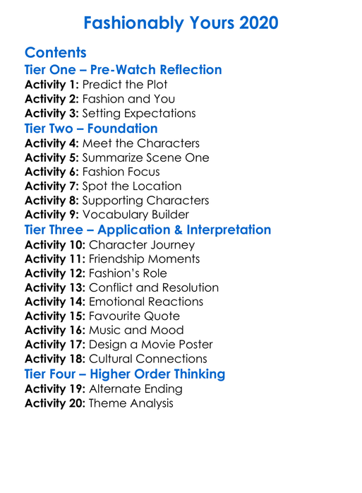 Fashionably Yours 2020 Worksheet Activity Booklet