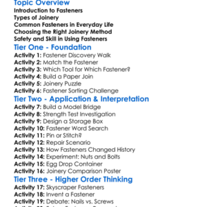 Fasteners And Joinery Worksheet Activity Booklet