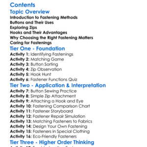 Fastening Methods Buttons Zips Hooks Worksheet Activity Booklet