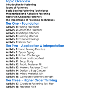 Fastening Techniques Worksheet Activity Booklet