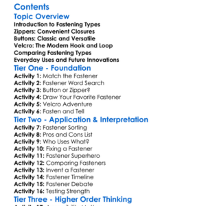 Fastening Types Zippers Buttons Velcro Worksheet Activity Booklet