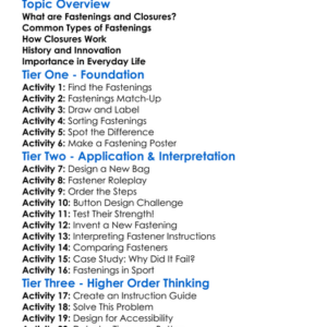 Fastenings And Closures Worksheet Activity Booklet
