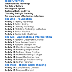 Fastenings Buttons Zippers Hooks Worksheet Activity Booklet