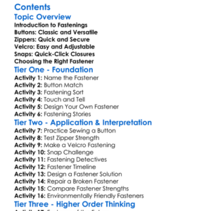 Fastenings Buttons Zippers Velcro Snaps Worksheet Activity Booklet