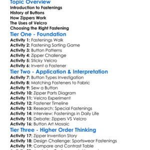 Fastenings Buttons Zippers Velcro Worksheet Activity Booklet