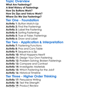 Fastenings Buttons Zips Velcro Worksheet Activity Booklet