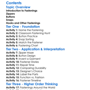 Fastenings Zippers Buttons Snaps Hooks Worksheet Activity Booklet
