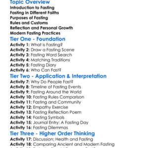 Fasting In Religions Worksheet Activity Booklet