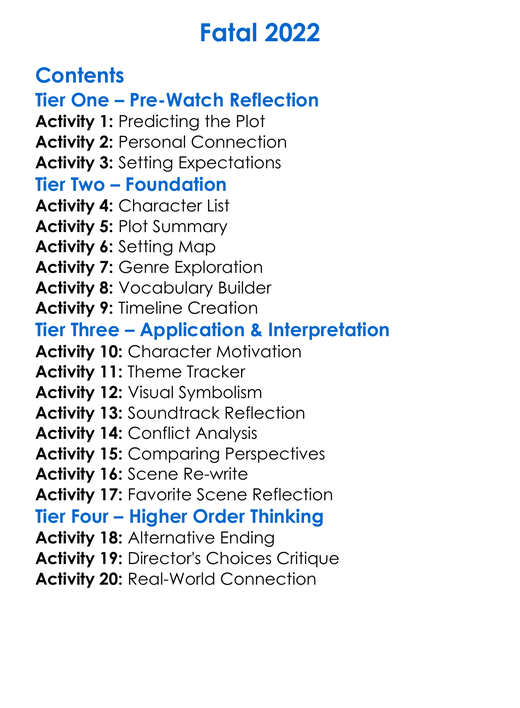 Fatal 2022 Worksheet Activity Booklet