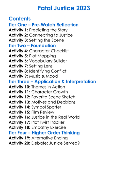 Fatal Justice 2023 Worksheet Activity Booklet