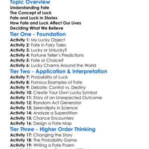 Fate And Luck Worksheet Activity Booklet