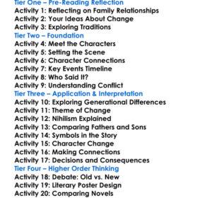 Fathers And Sons Ivan Turgenev Worksheet Activity Booklet