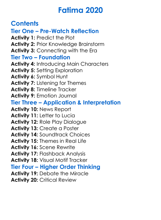 Fatima 2020 Worksheet Activity Booklet