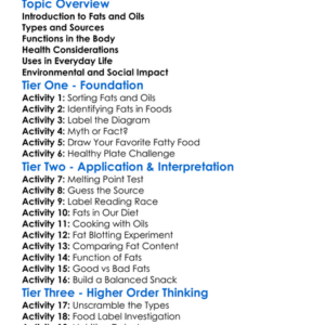 Fats And Oils Worksheet Activity Booklet