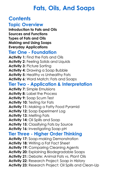 Fats Oils And Soaps Worksheet Activity Booklet