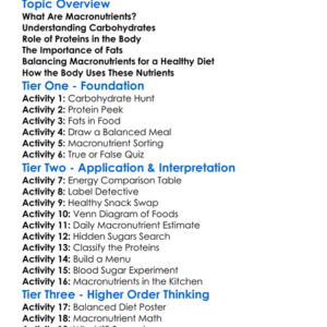 Fats Proteins And Carbohydrates Worksheet Activity Booklet