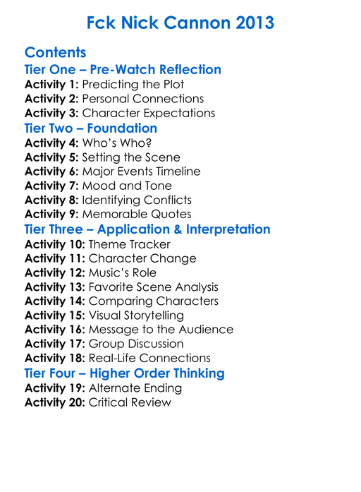 Fck Nick Cannon 2013 Worksheet Activity Booklet