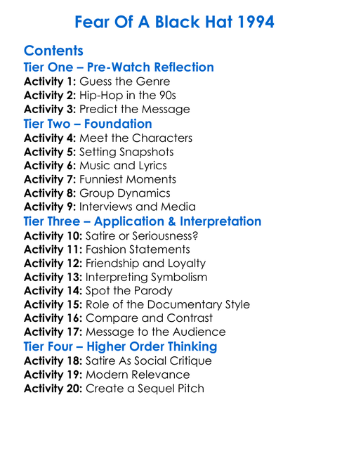 Fear Of A Black Hat 1994 Worksheet Activity Booklet