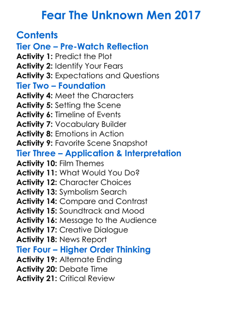 Fear The Unknown Men 2017 Worksheet Activity Booklet