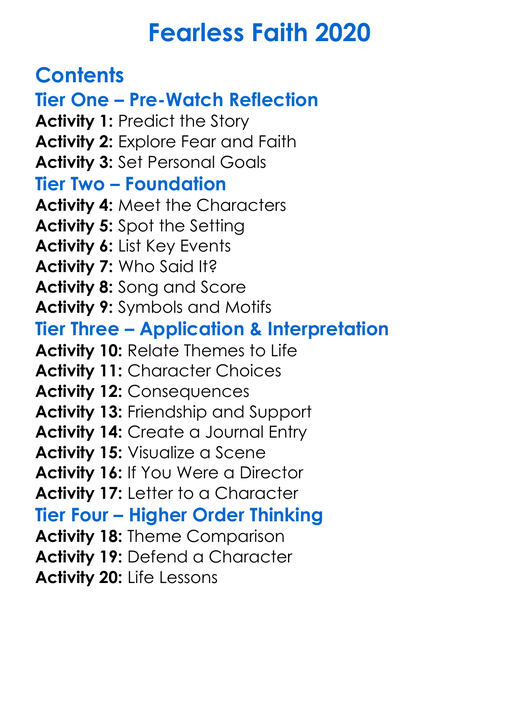 Fearless Faith 2020 Worksheet Activity Booklet