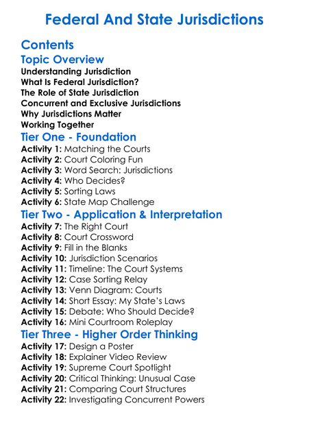 Federal And State Jurisdictions Worksheet Activity Booklet