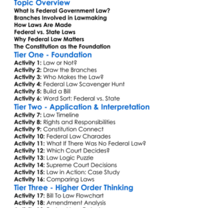 Federal Government Law Worksheet Activity Booklet