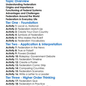 Federalism Worksheet Activity Booklet