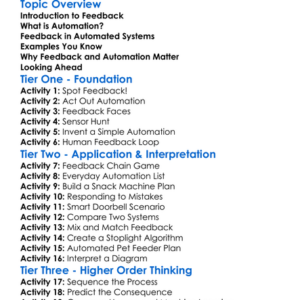 Feedback And Automation Worksheet Activity Booklet