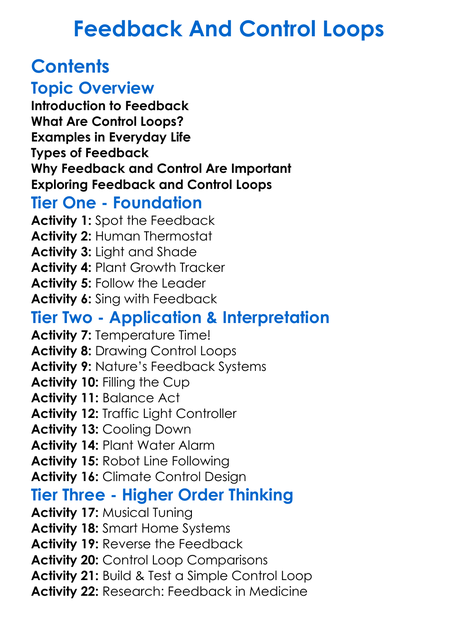 Feedback And Control Loops Worksheet Activity Booklet